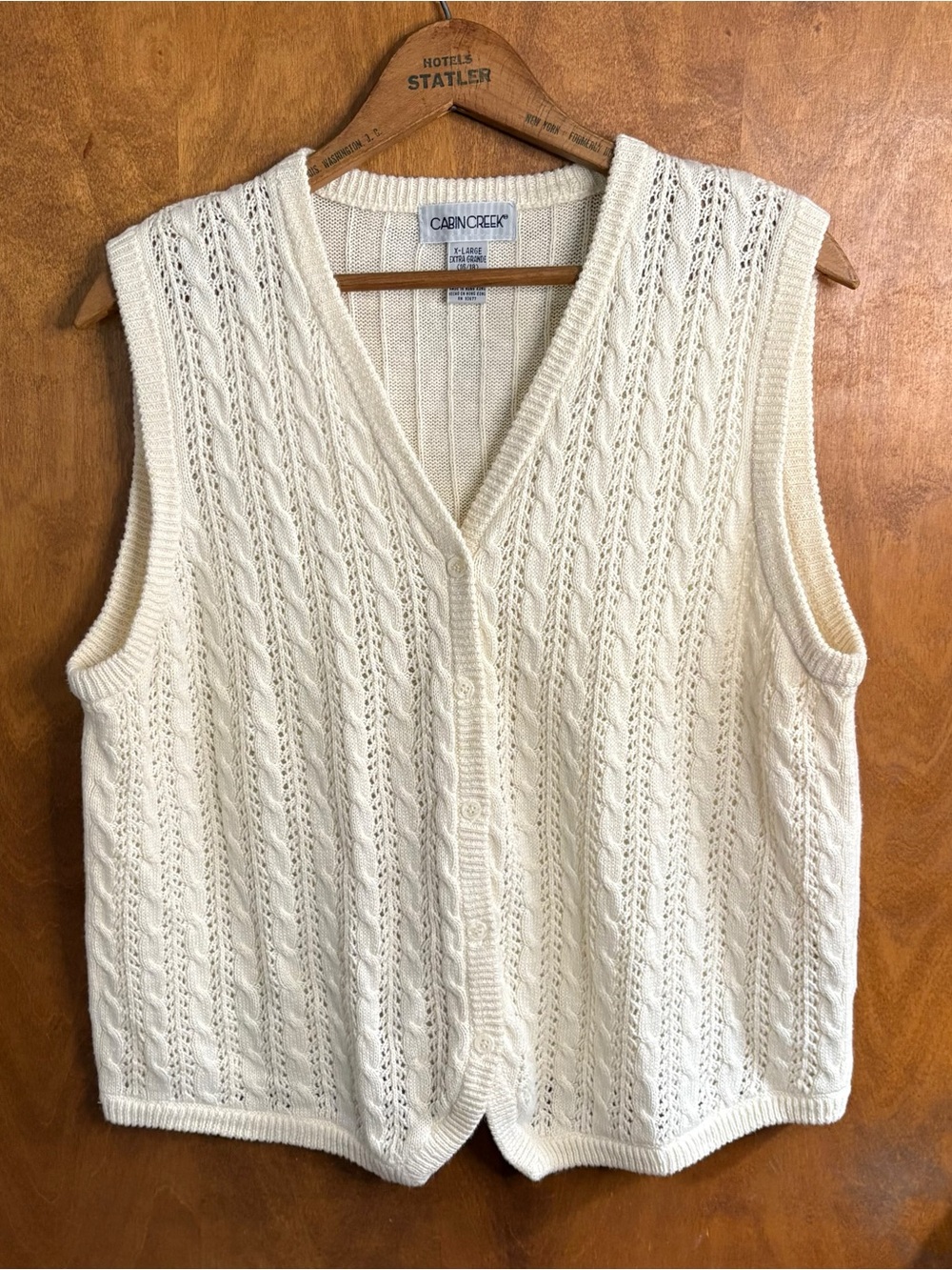 Vintage Cream Cable Knit Button Down Sweater Vest Fisherman XL Preppy Old Money